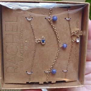 Set of 3 Anklets Gold-Tone with Blue Evil Eye Hamsa Hand 9 inches